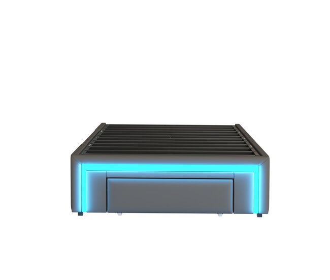 Estrutura de cama 90x200 - com gavetas, sem cabeceira, com luzes led, base de metal - cinza