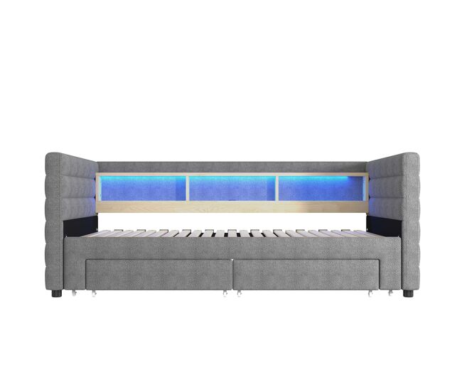 Sofá-cama 90x190 cm - design multifuncional, portas usb e tipo-c, 2 gavetas, arrumação, cinzento