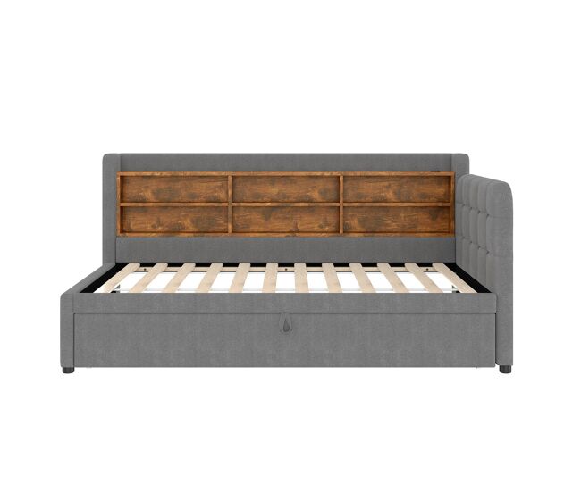 Sofá-cama 90x200 cm - design multifuncional, usb + tipo c, várias superfícies de armazenamento - cinza