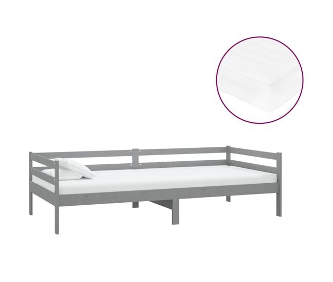 Sofá-cama, sofá conversível com colchão 90x200 cm pinho maciço cinzento