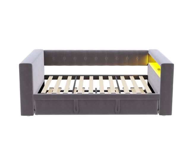 Cama multifuncional 90x190 cm - com iluminação led, tomadas e grande espaço de armazenamento - cinza escuro
