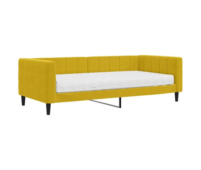Sofá-cama, sofá conversível com colchão 90x200 cm veludo amarelo