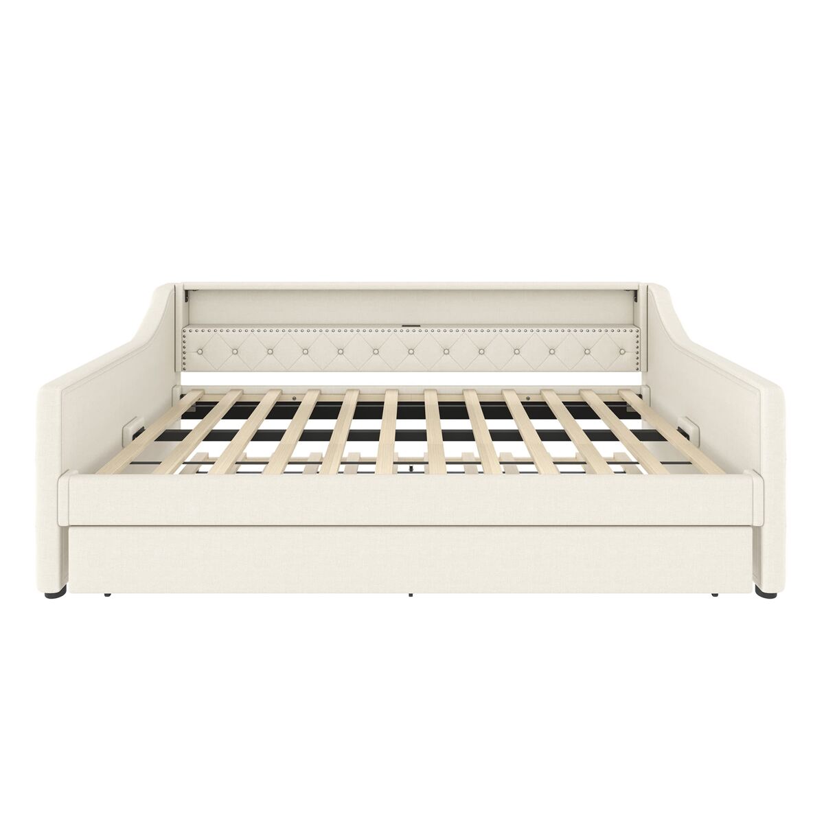 Cama de dia 90x200 cm - sofá-cama, com estrado, luzes led, cama extensível, usb - bege