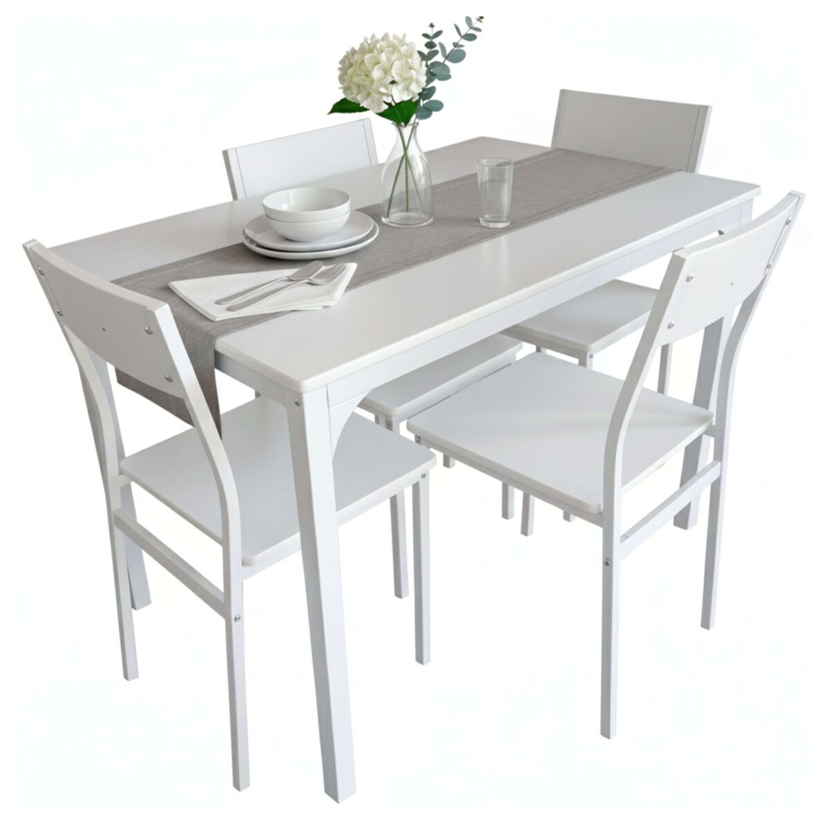 Conjunto de mesa de cozinha com 4 cadeiras, conjunto de jantar para cozinha, melamina branca