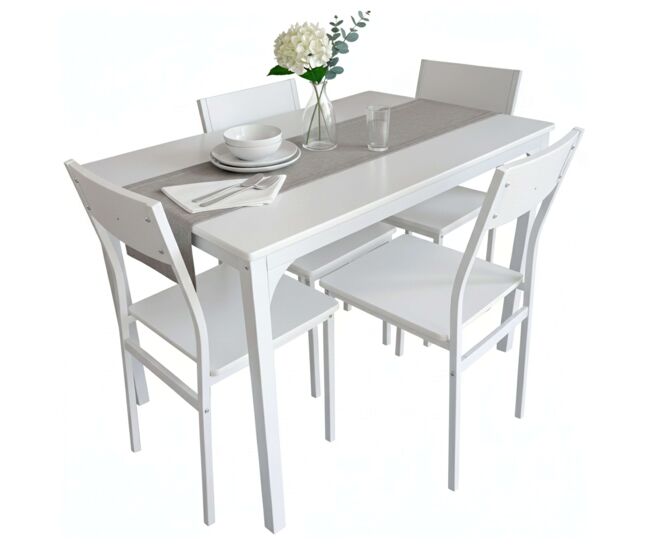 Conjunto de mesa de cozinha com 4 cadeiras, conjunto de jantar para cozinha, melamina branca