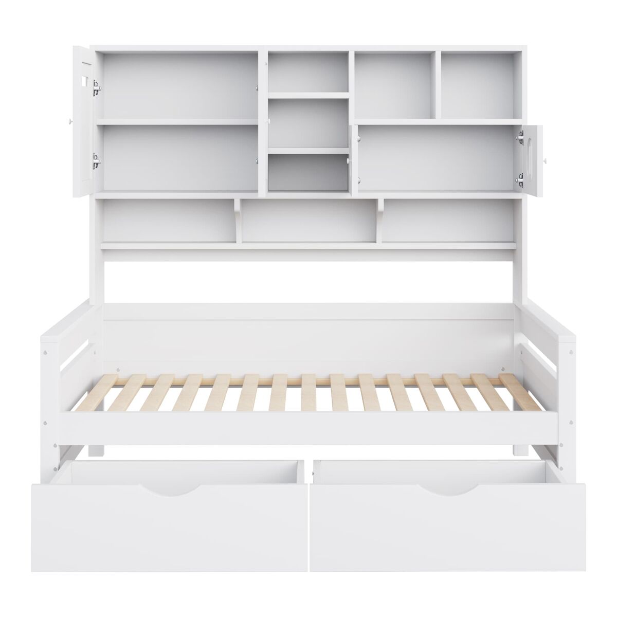 Sofá-cama de madeira 90 x 200 cm - com arrumação, gaveta grande, cama juvenil, estrado, branco
