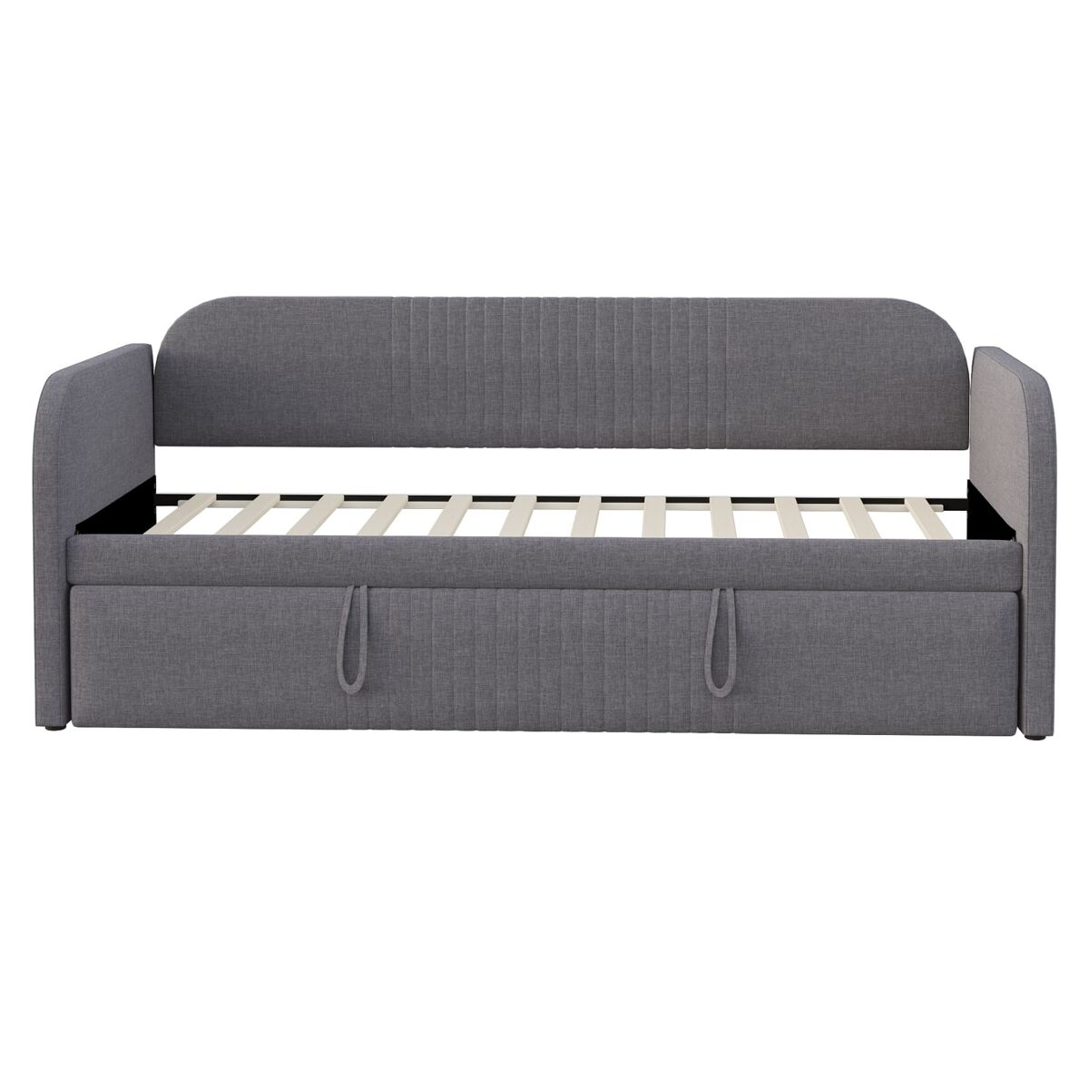 Sofá-cama 90/180*190 cm - com riscas verticais, com estrado, multifuncional, linho, cinzento