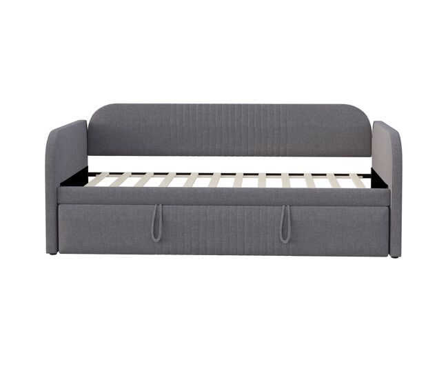 Sofá-cama 90/180*190 cm - com riscas verticais, com estrado, multifuncional, linho, cinzento