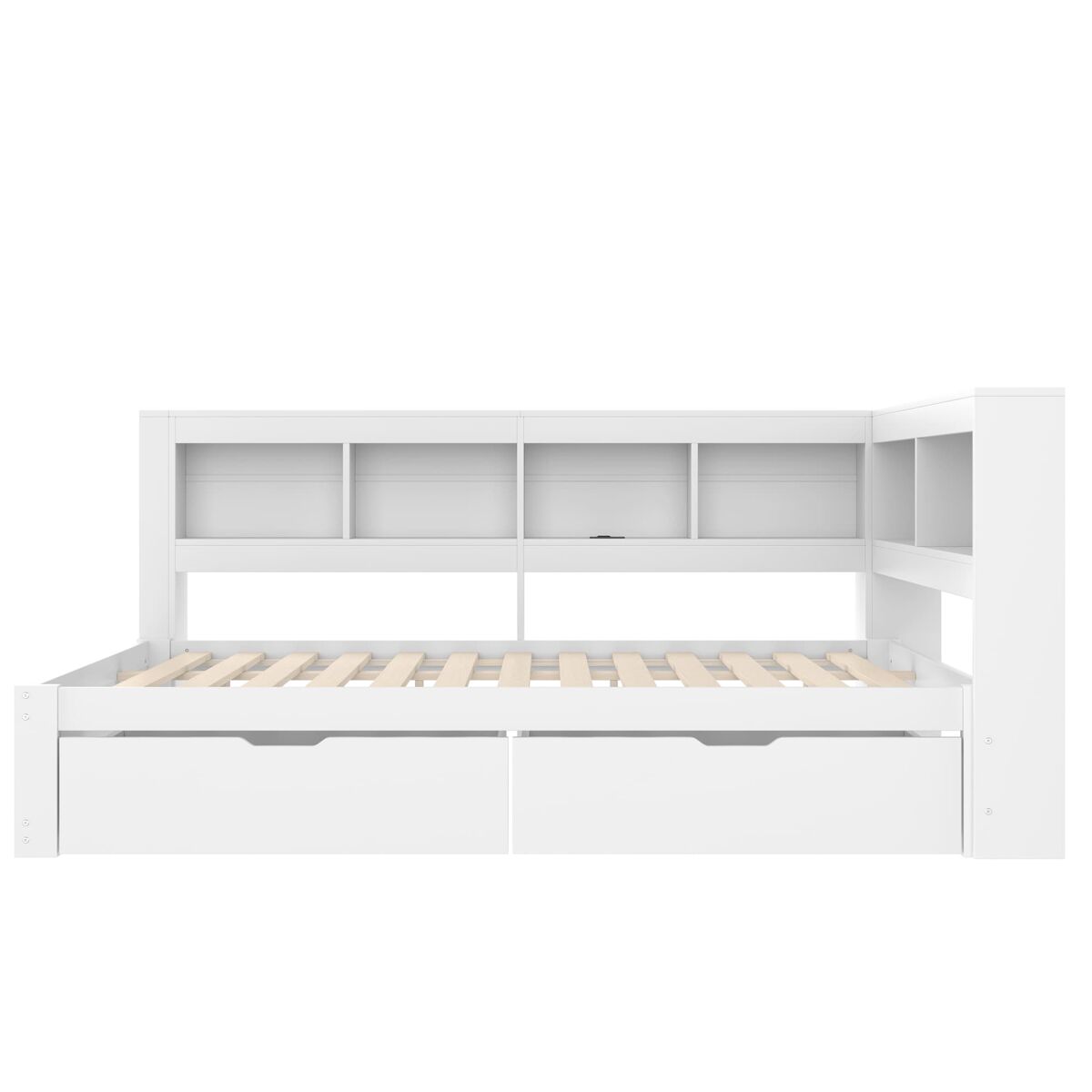 Sofá-cama 140x200 cm - com 2 gavetas, tomada e 2 portas usb, com estrado - branco