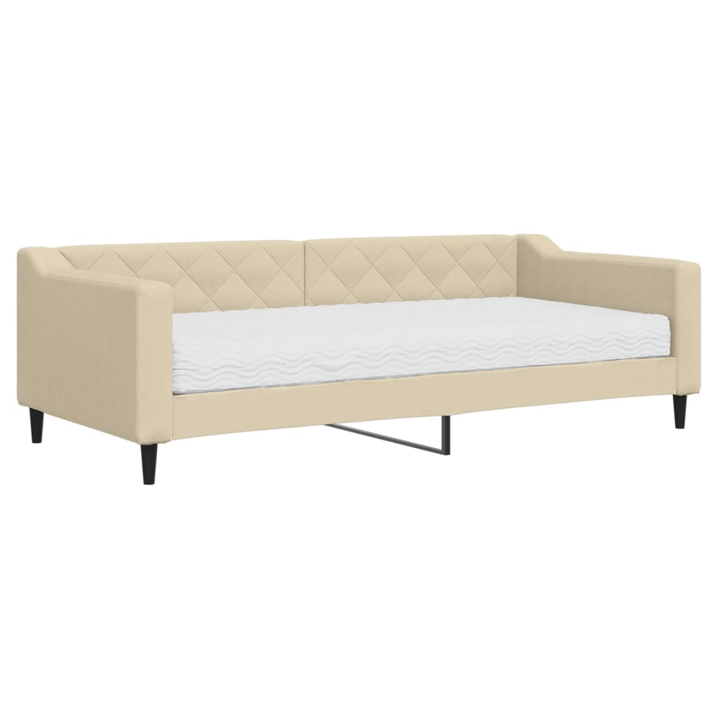 Sofá-cama, sofá conversível com colchão 90x200 cm tecido cor creme