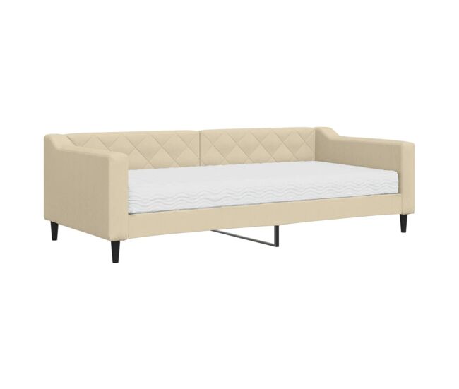 Sofá-cama, sofá conversível com colchão 90x200 cm tecido cor creme