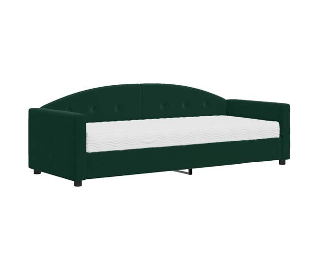 Sofá-cama, sofá conversível com colchão 90x200 cm veludo verde-escuro