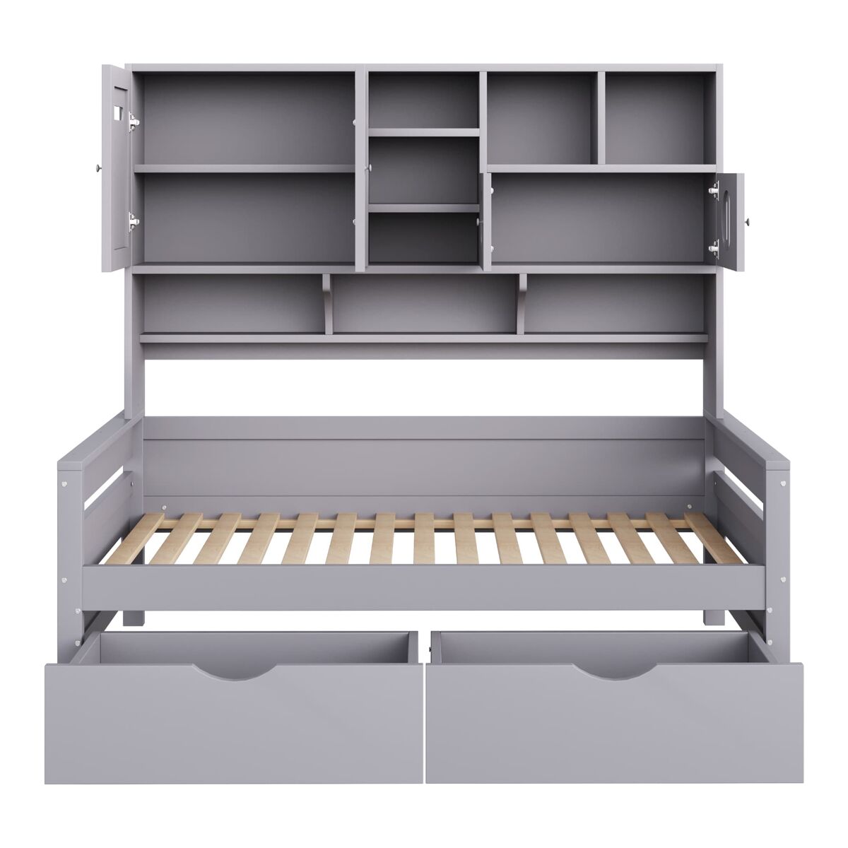 Sofá-cama de madeira 90x200 cm - armazenamento multifuncional, gaveta grande, cama juvenil, estrado, cinzento