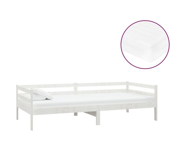 Sofá-cama, sofá conversível com colchão 90x200 cm pinho maciço branco