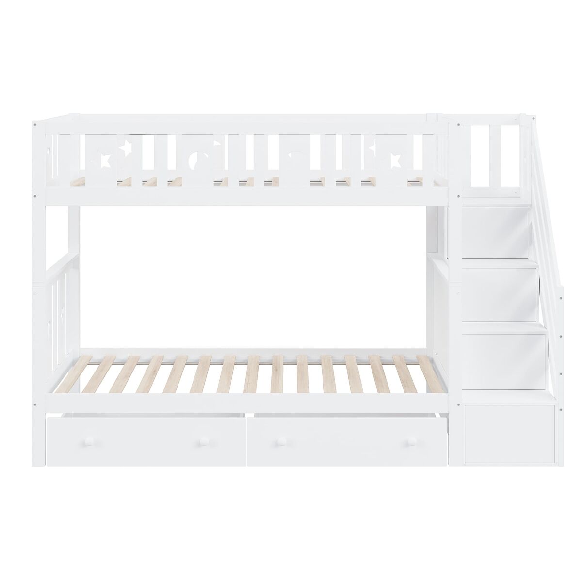 Beliche 90 x 200 cm - madeira maciça, escada de segurança, escada com arrumação, 2 gavetas - branco