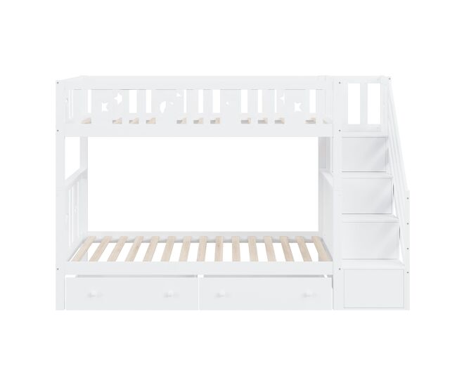 Beliche 90 x 200 cm - madeira maciça, escada de segurança, escada com arrumação, 2 gavetas - branco