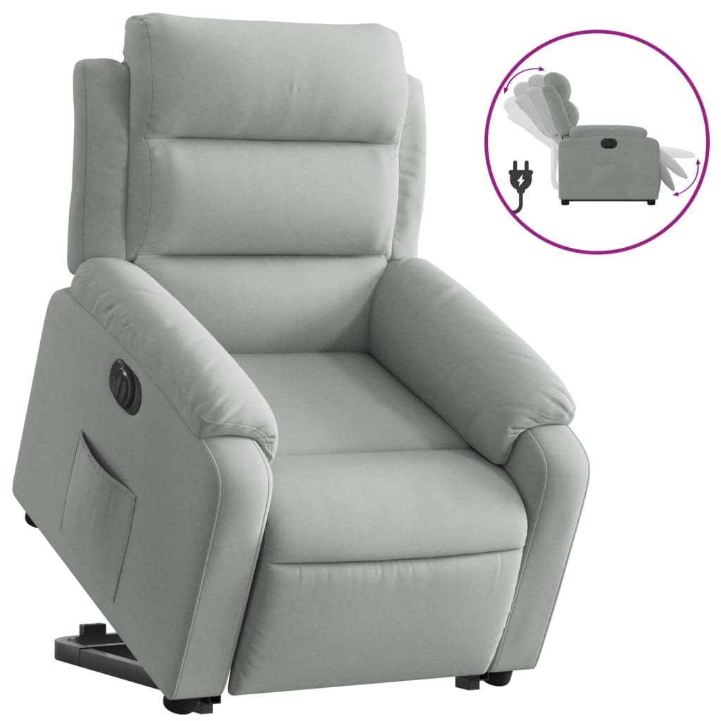 Poltrona reclinável - poltrona relax elétrica veludo cinzento-claro
