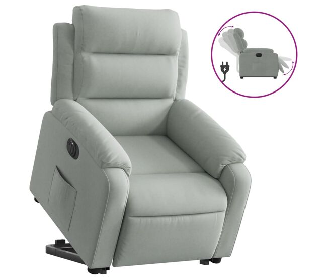 Poltrona reclinável - poltrona relax elétrica veludo cinzento-claro