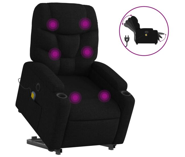 Poltrona elétrica elevatória massagens - poltrona relax tecido preto