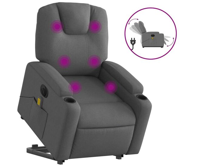Poltrona elétrica elevatória massagens - poltrona relax tecido cinzento-escuro