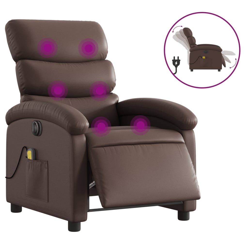 Poltrona massagens reclinável - poltrona relax elétrica couro artif. castanho