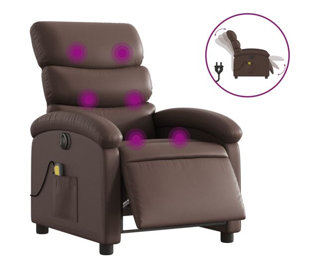 Poltrona massagens reclinável - poltrona relax elétrica couro artif. castanho