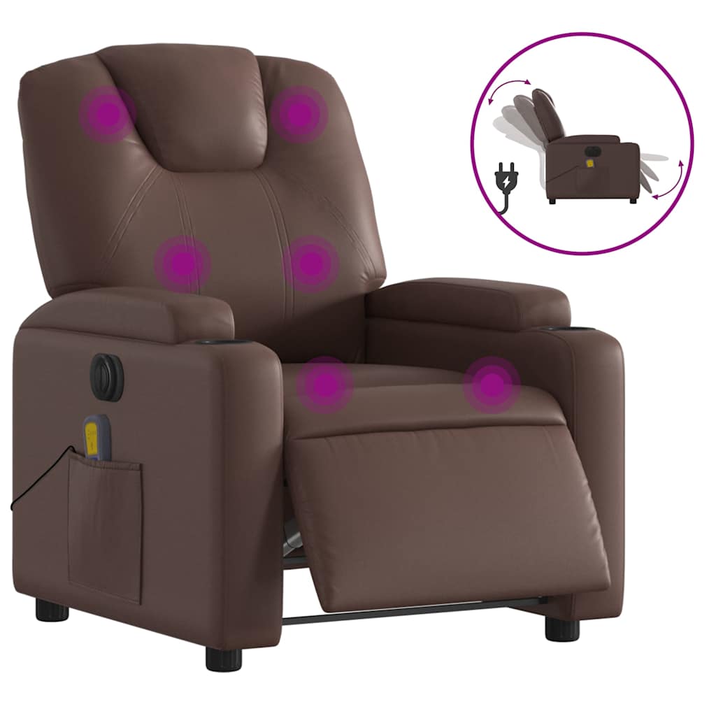 Poltrona massagens reclinável - poltrona relax elétrica couro artif. castanho