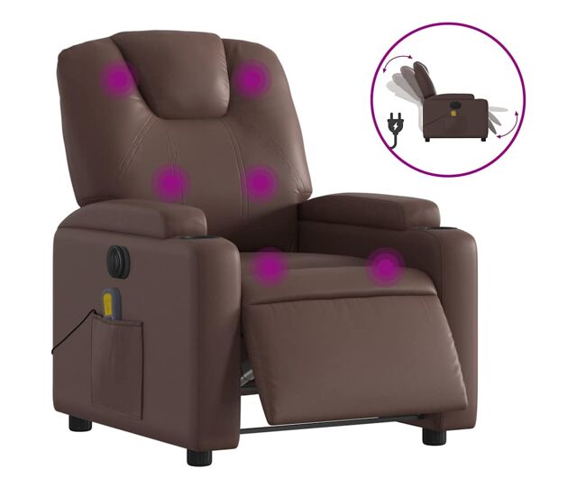 Poltrona massagens reclinável - poltrona relax elétrica couro artif. castanho