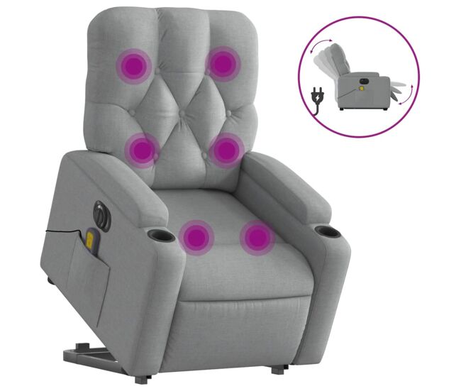 Poltrona elétrica reclinável massagens - poltrona relax tecido cinzento-claro