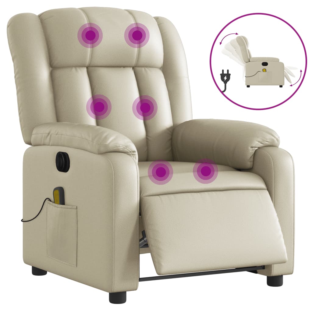 Poltrona massagens reclinável - poltrona relax elétrica couro artificial creme