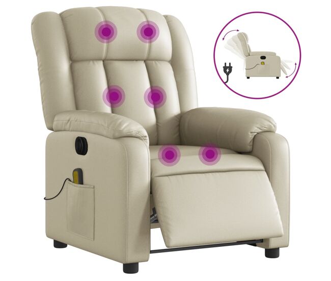 Poltrona massagens reclinável - poltrona relax elétrica couro artificial creme
