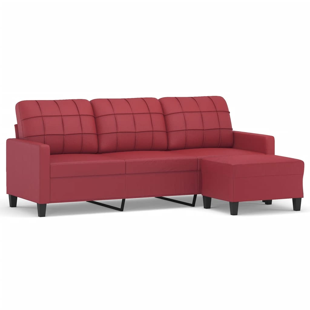 Sofá 3 lugares - sofá fixo c/ apoio pés 180 cm couro artif. vermelho tinto