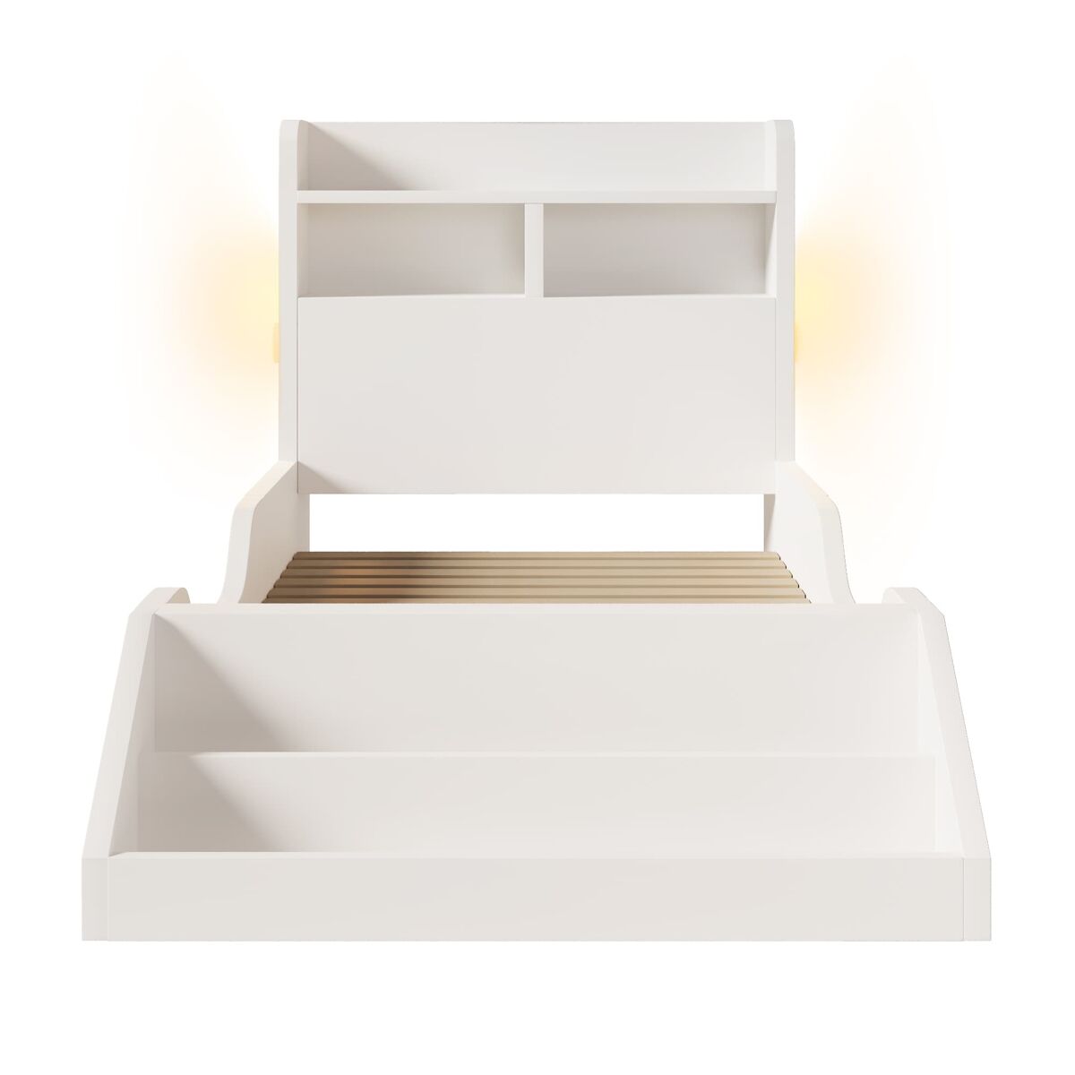 Cama individual 90x200 cm - juvenil com prateleiras, luz noturna, estante removível, estrado incluído - branco