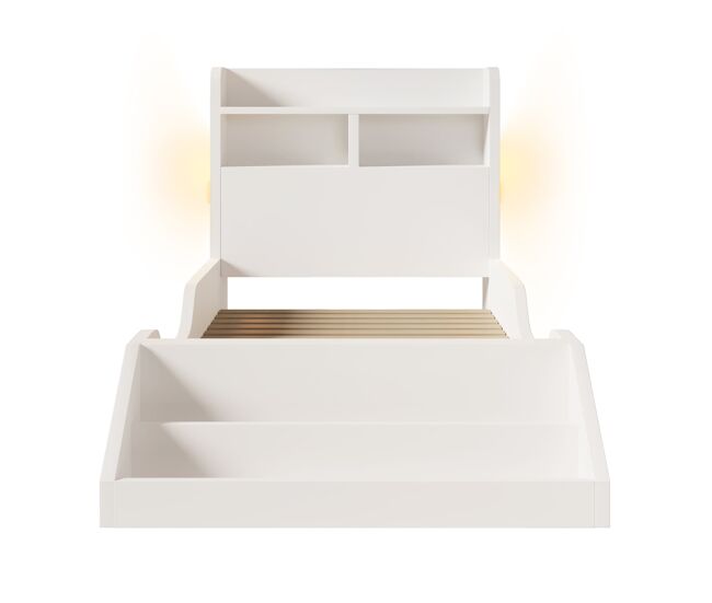 Cama individual 90x200 cm - juvenil com prateleiras, luz noturna, estante removível, estrado incluído - branco