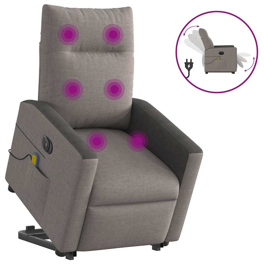 Poltrona elétrica elevatória massagens - poltrona relax tecido cinza-acastanhado