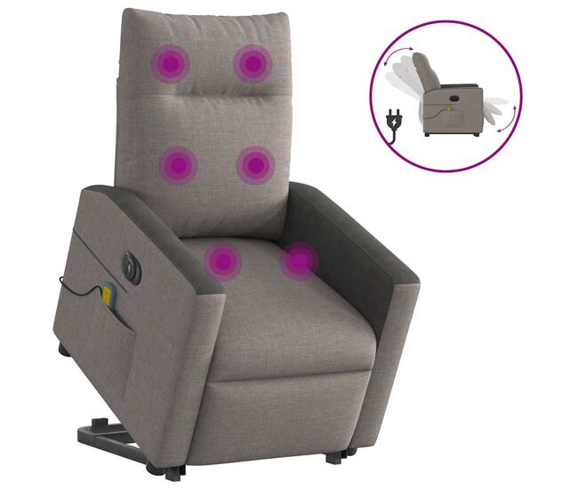 Poltrona elétrica elevatória massagens - poltrona relax tecido cinza-acastanhado