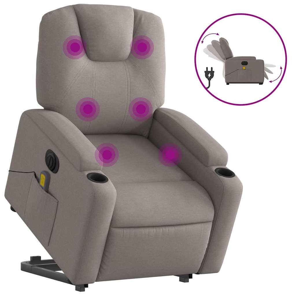 Poltrona elétrica elevatória massagens - poltrona relax tecido cinza-acastanhado