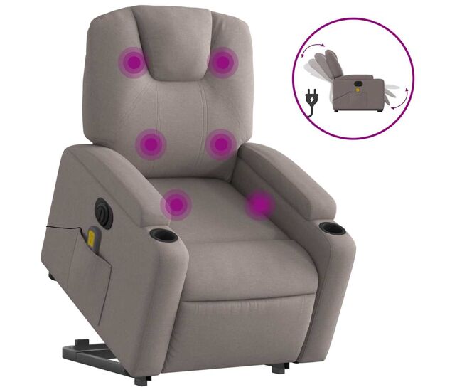 Poltrona elétrica elevatória massagens - poltrona relax tecido cinza-acastanhado