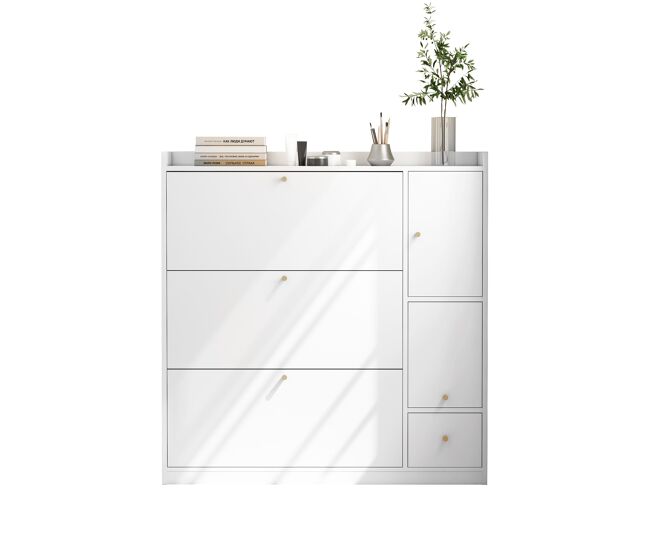 Sapateira inclinável 119x24x122 cm - 3 compartimentos, banco rebatível, branco