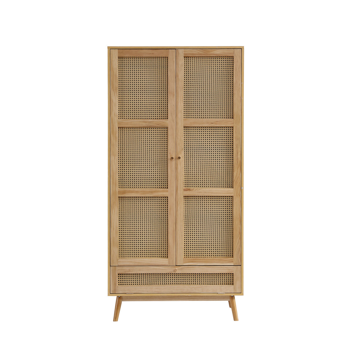 Armário com barra e 2 portas - com tampa inferior rebatível, design em vime - cor natural