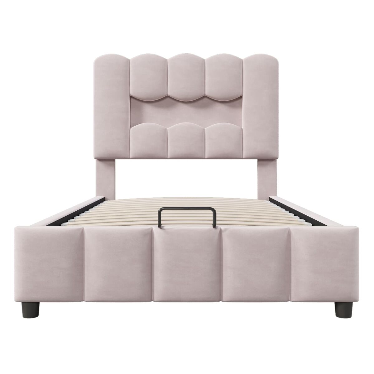 Cama estofada 90x200 cm - sem colchão, led, hidráulica, cabeceira ajustável, veludo, rosa