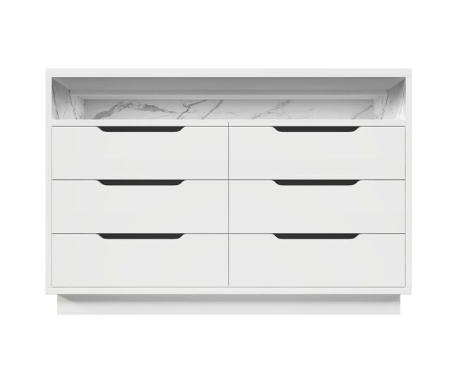 Aparador 120x40x85 cm - com iluminação led, 6 gavetas, design moderno, branco
