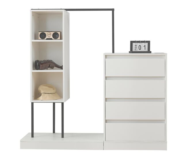 Armário com gavetas + 140x40x135 cm - armário guarda-roupa com barra - branco