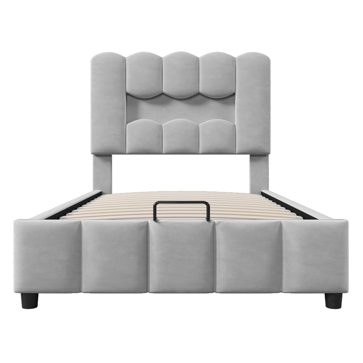 Cama estofada 90x200 cm - led, hidráulica, cabeceira ajustável, sem colchão - cinza