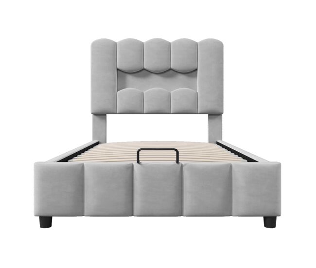 Cama estofada 90x200 cm - led, hidráulica, cabeceira ajustável, sem colchão - cinza