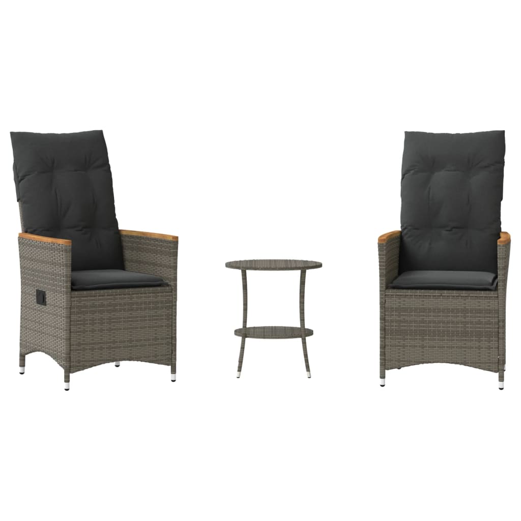 3 pcs conjunto bistrô - cadeiras de jardim - cadeiras de exterior com almofadões vime pe cinza