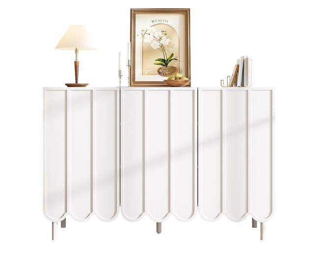 Aparador moderno 120x35x80 cm - portas onduladas, étagères ajustáveis - blanc