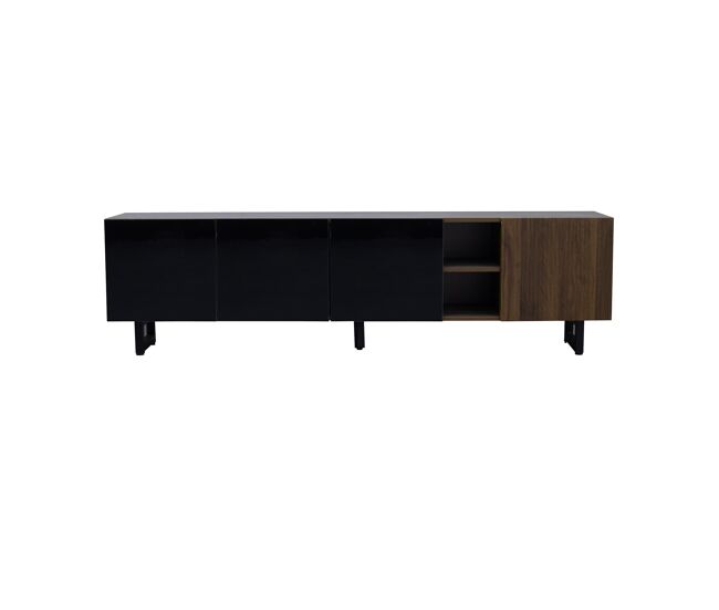 Móvel de tv 180x38 cm - 4 portas, baixo, design vintage - preto e natural