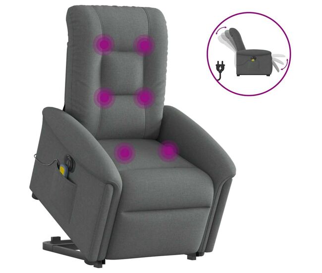 Poltrona elétrica elevatória massagens - poltrona relax tecido cinzento-escuro
