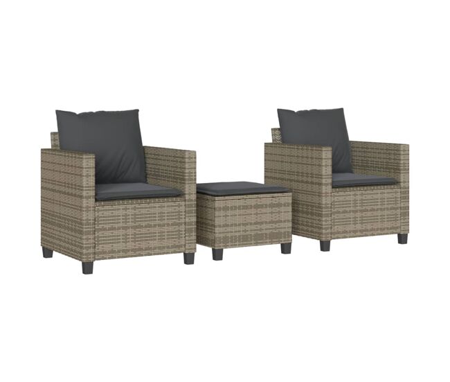 3 pcs conjunto bistrô - cadeiras de jardim - cadeiras de exterior com almofadões vime pe cinza